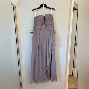 David’s Bridal crinkle chiffon dress with cascade skirt